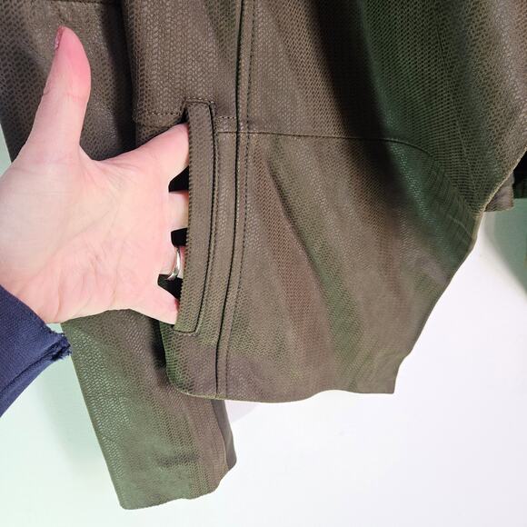 G.I.L.I. Open Front Tonal Printed Leather Jacket Size 0 Brownish Green Boho - Picture 3 of 10